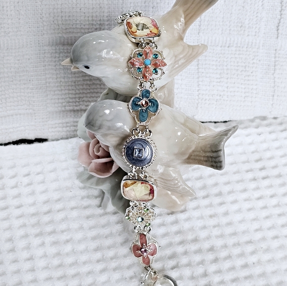 Napier Enamel and Crystal Station Bracelet with Toggle Clasp 7 1/4” - Picture 3 of 14